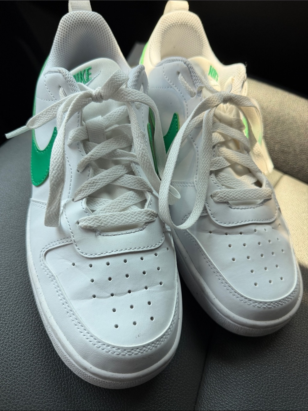 Nike Court Kids White Sneakers with Green Accent